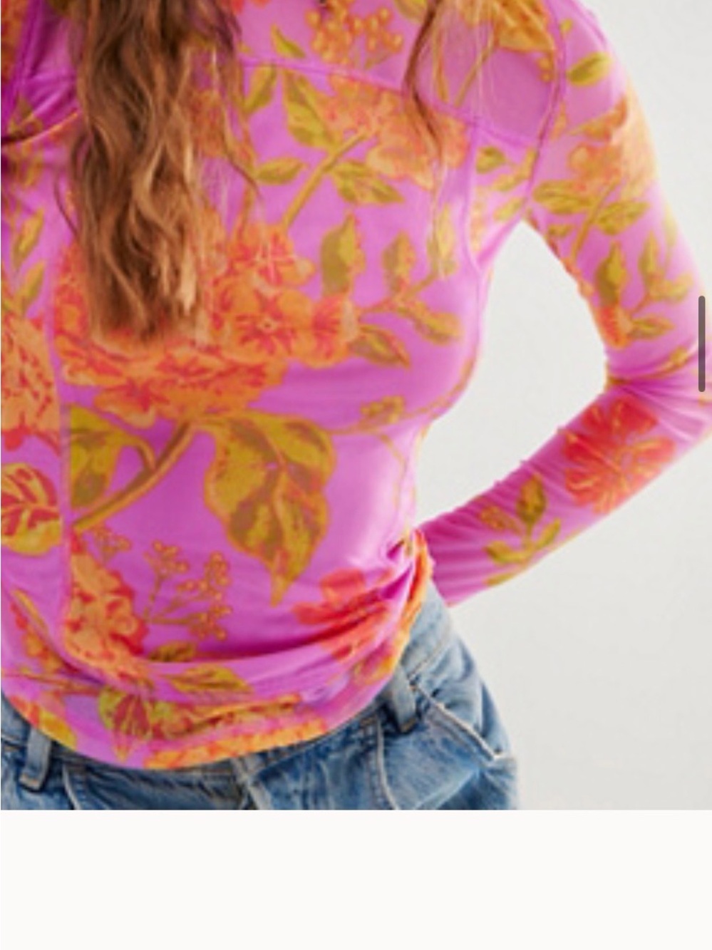 Free People Betty’s Garden Mesh Long-Sleeve Top in Pink